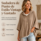🧥✨ Sudadera con Capucha de Punto Vintage para Mujer – Diseño Desgastado, Tejido Suave y Estilo Casual Sofisticado