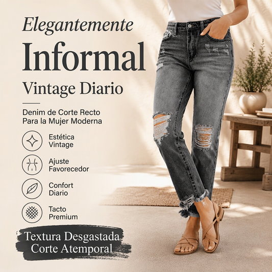 👖✨ Vaqueros Rotos Desgastados Retro para Mujer – Estilo Vintage, Ajuste Cómodo y Look Casual con Mucha Personalidad