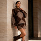 Conjunto de jersey de punto de rombos y falda para mujer
