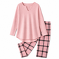 Conjunto de top de punto y leggings a cuadros para mujer
