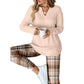 Conjunto de top de punto y leggings a cuadros para mujer