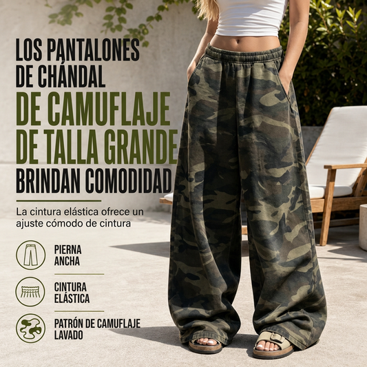 Pantalones de chándal anchos de corte vintage lavados para mujer