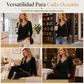 Top de punto de manga larga con cuello en V para mujer