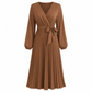 Vestido maxi plisado con cuello en V cruzado elegante para mujer