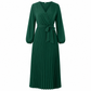 Vestido maxi plisado con cuello en V cruzado elegante para mujer
