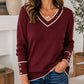 👚🔥 ¡50% OFF POR TIEMPO LIMITADO! Top de Punto para Mujer con Cuello en V de Contraste – Elegante, Suave, Favorecedor y Fácil de Combinar ✨