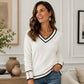 👚🔥 ¡50% OFF POR TIEMPO LIMITADO! Top de Punto para Mujer con Cuello en V de Contraste – Elegante, Suave, Favorecedor y Fácil de Combinar ✨