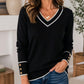 👚🔥 ¡50% OFF POR TIEMPO LIMITADO! Top de Punto para Mujer con Cuello en V de Contraste – Elegante, Suave, Favorecedor y Fácil de Combinar ✨