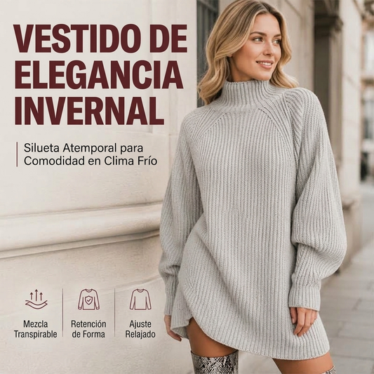 Vestido de punto de cuello alto cómodo para mujer