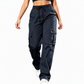 Pantalones cargo de mujer de corte relajado de pernera recta con cintura elástica con cordón y bolsillos utilitarios laterales