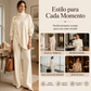 Conjunto de jersey de cuello alto elegante y pantalones de pierna ancha para mujer