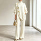 Conjunto de jersey de cuello alto elegante y pantalones de pierna ancha para mujer