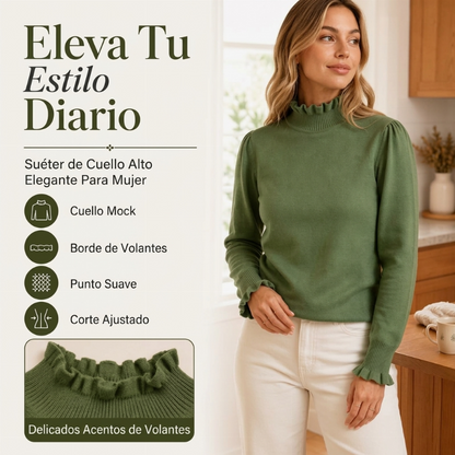 Top de punto elegante y acogedor para mujer con volantes