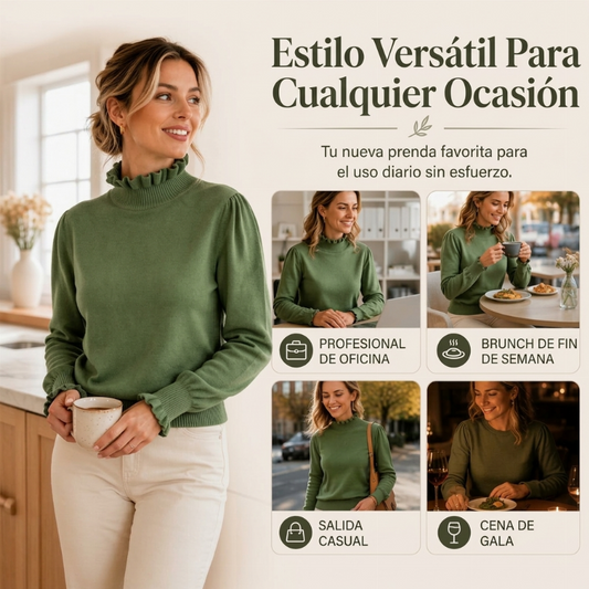 Top de punto elegante y acogedor para mujer con volantes