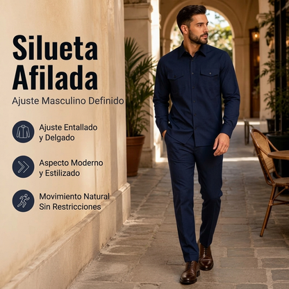 Conjunto de dos piezas de poliéster para hombre: camisa y pantalón
