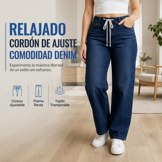 Vaqueros anchos casuales con cordón para mujer