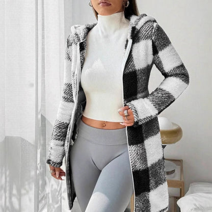 🧥 Chaqueta de Cuadros con Cremallera y Capucha para Mujer – Cálida, Casual y Elegante ✨