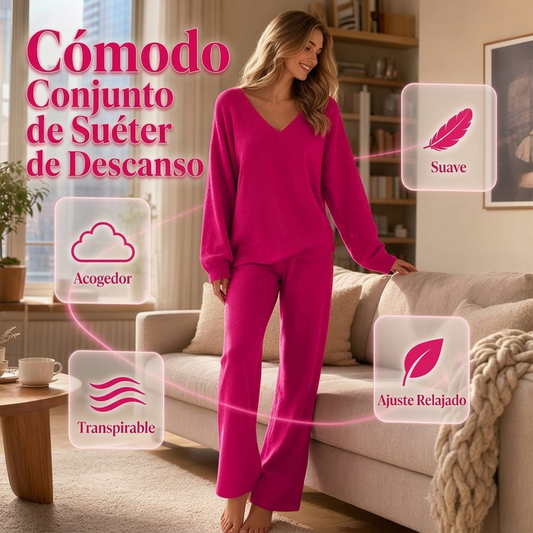 🔥 ¡50% OFF POR TIEMPO LIMITADO! 🧶 Conjunto de Suéter de Punto con Cuello V y Pantalón de Pierna Ancha para Mujer – Elegante, Cómodo y Sofisticado ✨