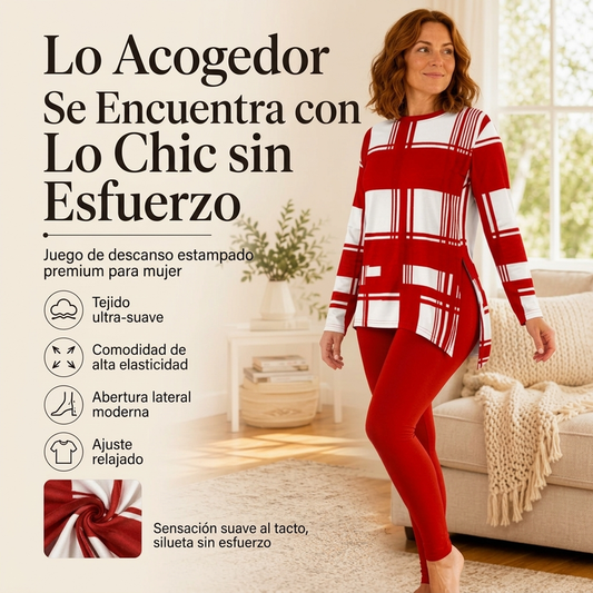 Conjunction de mujer con top de manga larga estampado y leggings