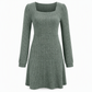 Vestido babydoll de cuello cuadrado para mujer con bolsillos