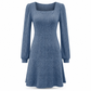 Vestido babydoll de cuello cuadrado para mujer con bolsillos