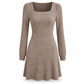 Vestido babydoll de cuello cuadrado para mujer con bolsillos
