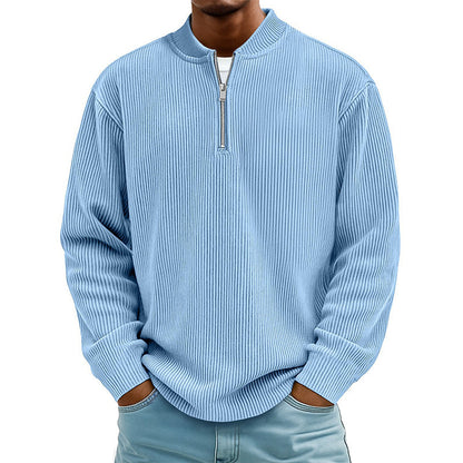 Sudadera de pana para hombre, de cuarto de cremallera, estilo casual, cuello alto y manga larga