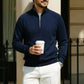 Sudadera de pana para hombre, de cuarto de cremallera, estilo casual, cuello alto y manga larga