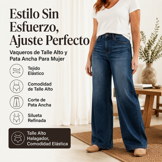 🔥 ¡50% OFF POR TIEMPO LIMITADO! 👖✨ Jeans Elásticos de Talle Alto y Pierna Ancha para Mujer – Cómodos, Favorecedores y Modernos