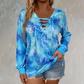 Top de mujer con estampado tie-dye, cordones y cuello en V