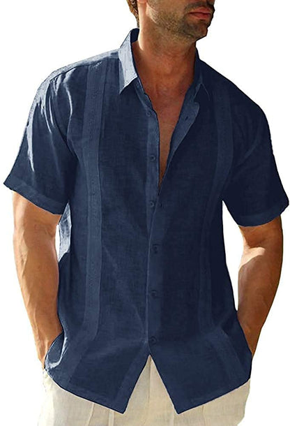 Camisa casual de manga corta de lino y algodón para hombre