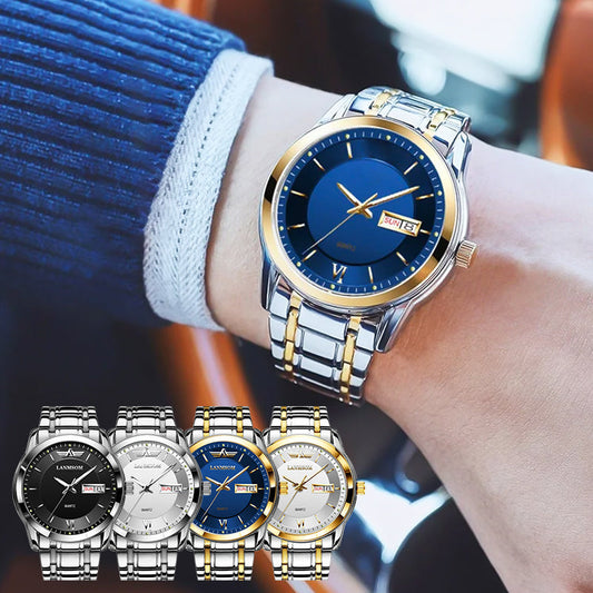 😎⌚Reloj de cuarzo impermeable para hombres con ventana de doble calendario