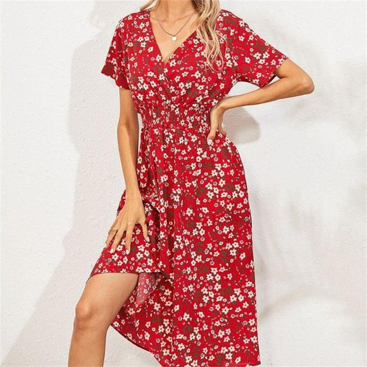 Vestido de línea A de cintura elástica de estampado floral