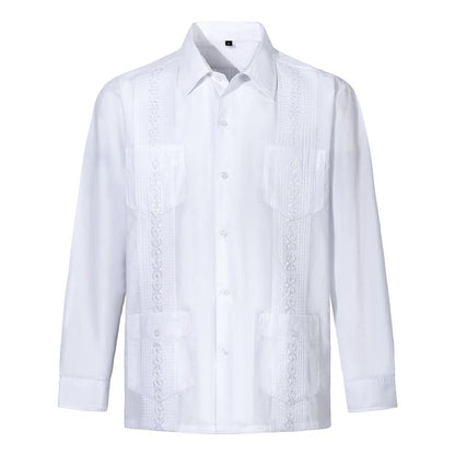 Camisa de manga larga estampada en color liso para hombre