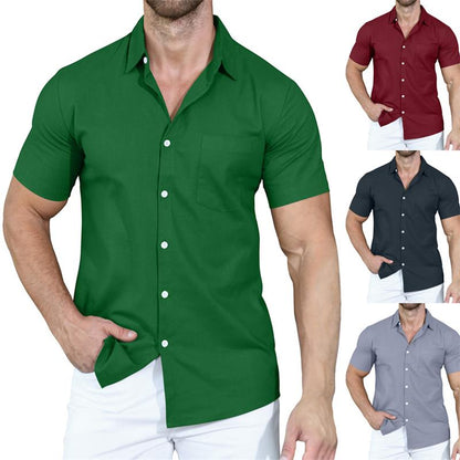 Camisa de manga corta con solapa de color liso para hombre