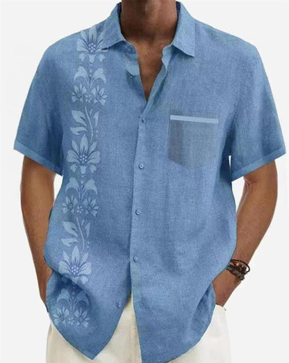 Camisa de manga corta con estampado informal de ramio para hombre