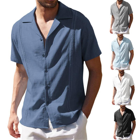 Camisa informal de manga corta de lino suelta para hombre